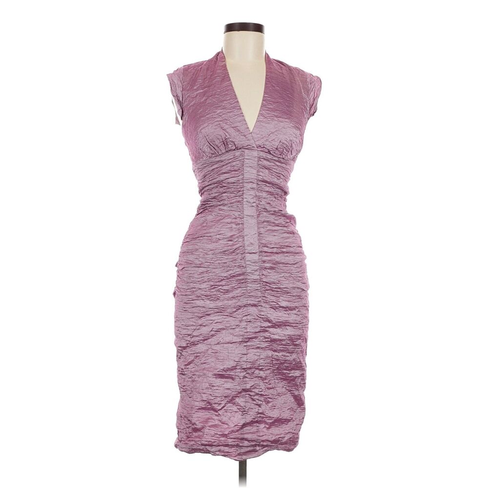 Nicole Miller Collection Metallic Ruched Bodycon Dress Mauve Size 6